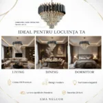 Candelabru Luxury Cristal Black 40 cm – Cristal K9 Premium și Metal Negru, 4 Surse E14, Design Modern pentru Living, Dormitor și Birou - imagine 6