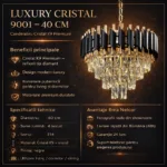 Candelabru Luxury Cristal Black 40 cm – Cristal K9 Premium și Metal Negru, 4 Surse E14, Design Modern pentru Living, Dormitor și Birou - imagine 11