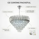 Candelabru Luxury Cristal Chrome 50 cm – Cristal K9 Premium și Metal Argintiu Cromat, 7 Surse E14, Design Modern pentru Living și Dormitor Matrimonial - imagine 8