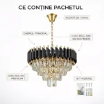Candelabru Luxury Cristal Black 40 cm – Cristal K9 Premium și Metal Negru, 4 Surse E14, Design Modern pentru Living, Dormitor și Birou - imagine 8