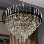 Candelabru Luxury Crystal Black 60 cm – Cristal K9 Premium, 8 Surse, Finisaj Negru Mat și Interior Auriu