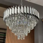 Candelabru Luxury Cristal Chrome 50 cm – Cristal K9 Premium și Metal Argintiu Cromat, 7 Surse E27, Design Modern pentru Living și Dormitor Matrimonial