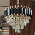 Candelabru Luxury Cristal Black 40 cm – Cristal K9 Premium și Metal Negru, 4 Surse E27, Design Modern pentru Living, Dormitor și Birou