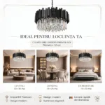 Candelabru Modern Prism Black 50 cm – Cristal K9 Premium Transparent și Metal Negru, 8 Becuri E27, Design Modern de Lux pentru Living și Dining - imagine 4