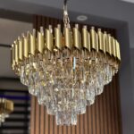 Candelabru Luxury Crystal Gold 50 cm – Cristal K9 Premium, 7 Surse, Finisaj Auriu Satinat