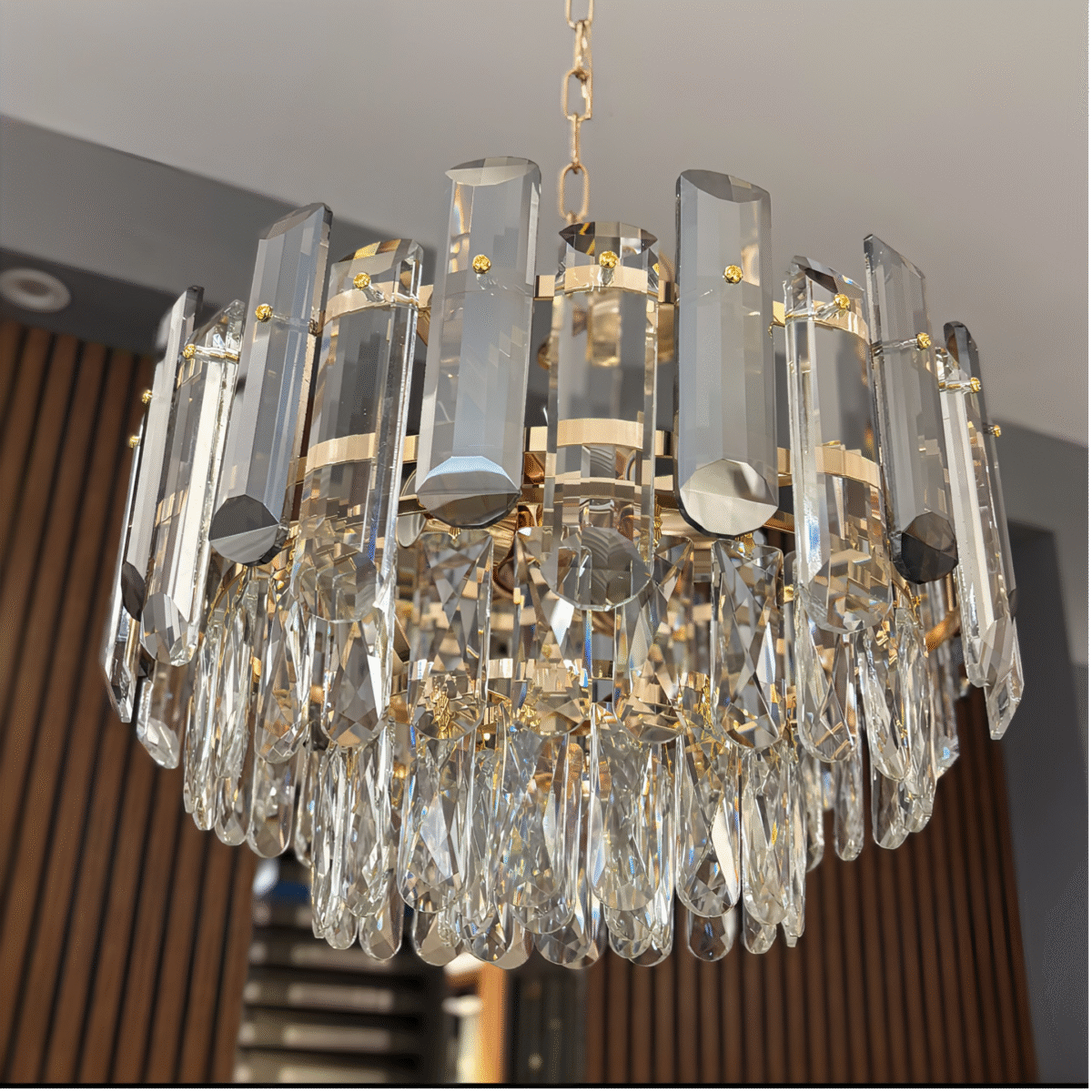 Candelabru Golden Bloom 40 cm – Cristal K9 Premium, Design Floral, 5 Surse, Finisaj Auriu Regal - imagine 6