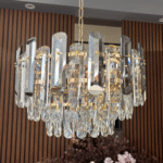 Candelabru Golden Bloom 40 cm – Cristal K9 Premium, Design Floral, 5 Surse, Finisaj Auriu Regal