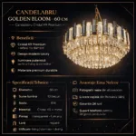 Candelabru Golden Bloom 60 cm – Cristal K9 Premium Transparent și Fumuriu, 10 Becuri E14, Design Modern de Lux pentru Living și Dining - imagine 10