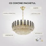 Candelabru Golden Bloom 60 cm – Cristal K9 Premium Transparent și Fumuriu, 10 Becuri E14, Design Modern de Lux pentru Living și Dining - imagine 8