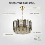 Candelabru Elegant Gold Smoke 40 cm – Cristal K9 Premium Fumuriu și Transparent, 6 Becuri E14, Design Modern de Lux pentru Living, Dining și Dormitor Master - imagine 8