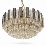 Candelabru Golden Bloom 60 cm – Cristal K9 Premium Transparent și Fumuriu, 10 Becuri E14, Design Modern de Lux pentru Living și Dining