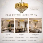 Candelabru Luxury Cristal Gold 40 cm – Cristal K9 Premium și Metal Auriu , 4 Surse E14, Design Modern pentru Dormitor, Hol și Living - imagine 6
