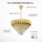 Candelabru Luxury Cristal Gold 40 cm – Cristal K9 Premium și Metal Auriu , 4 Surse E14, Design Modern pentru Dormitor, Hol și Living - imagine 8