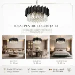 Candelabru Modern Prism Black 50 cm – Cristal K9 Premium Transparent și Metal Negru, 8 Becuri E14, Design Modern de Lux pentru Living și Dining - imagine 6