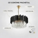 Candelabru Modern Prism Black 50 cm – Cristal K9 Premium Transparent și Metal Negru, 8 Becuri E14, Design Modern de Lux pentru Living și Dining - imagine 8