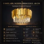 Candelabru Modern Prism Gold 40 cm – Cristal K9 Premium Transparent și Metal Auriu, 5 Becuri E14, Design Exclusiv pentru Dormitor, Hol și Living - imagine 11