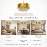 Candelabru Modern Prism Gold 40 cm – Cristal K9 Premium Transparent și Metal Auriu, 5 Becuri E14, Design Exclusiv pentru Dormitor, Hol și Living - imagine 6