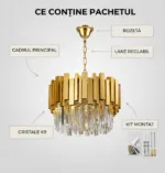 Candelabru Modern Prism Gold 40 cm – Cristal K9 Premium Transparent și Metal Auriu, 5 Becuri E14, Design Exclusiv pentru Dormitor, Hol și Living - imagine 8