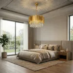 Candelabru Modern Prism Gold 40 cm – Cristal K9 Premium Transparent și Metal Auriu, 5 Becuri E14, Design Exclusiv pentru Dormitor, Hol și Living - imagine 4