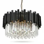 Candelabru Modern Prism Black 50 cm – Cristal K9 Premium Transparent și Metal Negru, 8 Becuri E14, Design Modern de Lux pentru Living și Dining