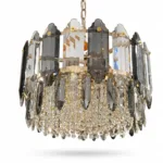 Candelabru Elegant Gold Smoke 40 cm – Cristal K9 Premium Fumuriu și Transparent, 6 Becuri E14, Design Modern de Lux pentru Living, Dining și Dormitor Master