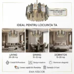 Candelabru Elegant Gold Smoke 40 cm – Cristal K9 Premium Fumuriu și Transparent, 6 Becuri E14, Design Modern de Lux pentru Living, Dining și Dormitor Master - imagine 6
