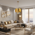 Candelabru Modern Prism Gold 30 cm – Cristal K9 Premium, 3 Surse, Finisaj Auriu Mat Texturat - imagine 2