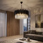 Candelabru Modern Prism Black 50 cm – Cristal K9 Premium Transparent și Metal Negru, 8 Becuri E27, Design Modern de Lux pentru Living și Dining - imagine 2