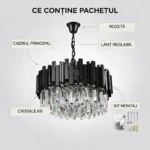 Candelabru Modern Prism Black 50 cm – Cristal K9 Premium Transparent și Metal Negru, 8 Becuri E27, Design Modern de Lux pentru Living și Dining - imagine 6