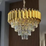 Candelabru Luxury Cristal Gold 40 cm – Cristal K9 Premium și Metal Auriu , 4 Surse E27, Design Modern pentru Dormitor, Hol și Living