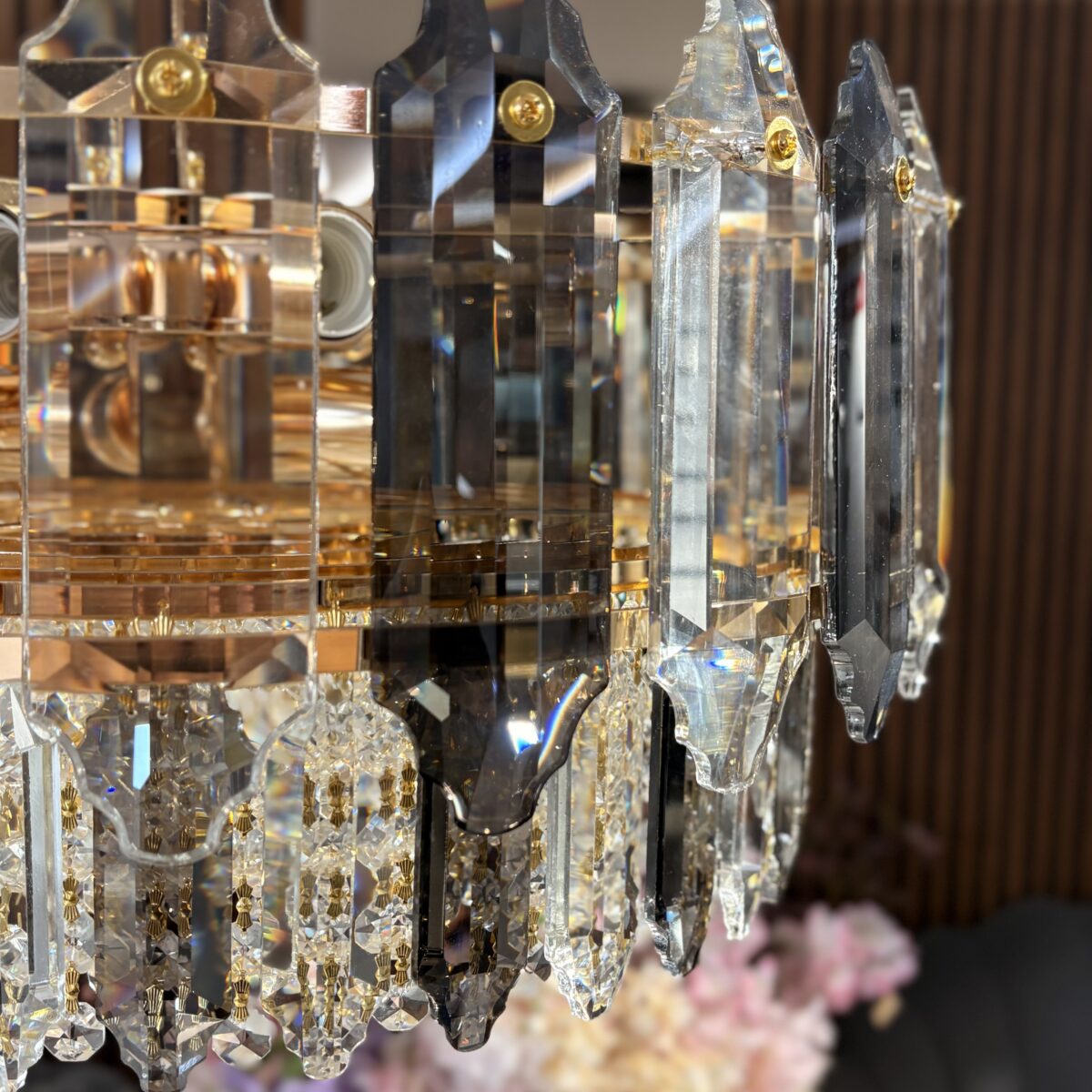 Candelabru Elegant Gold Smoke 50 cm – Cristal K9, Mix Sticlă Fumuriu-Transparent, 9 Surse - imagine 7