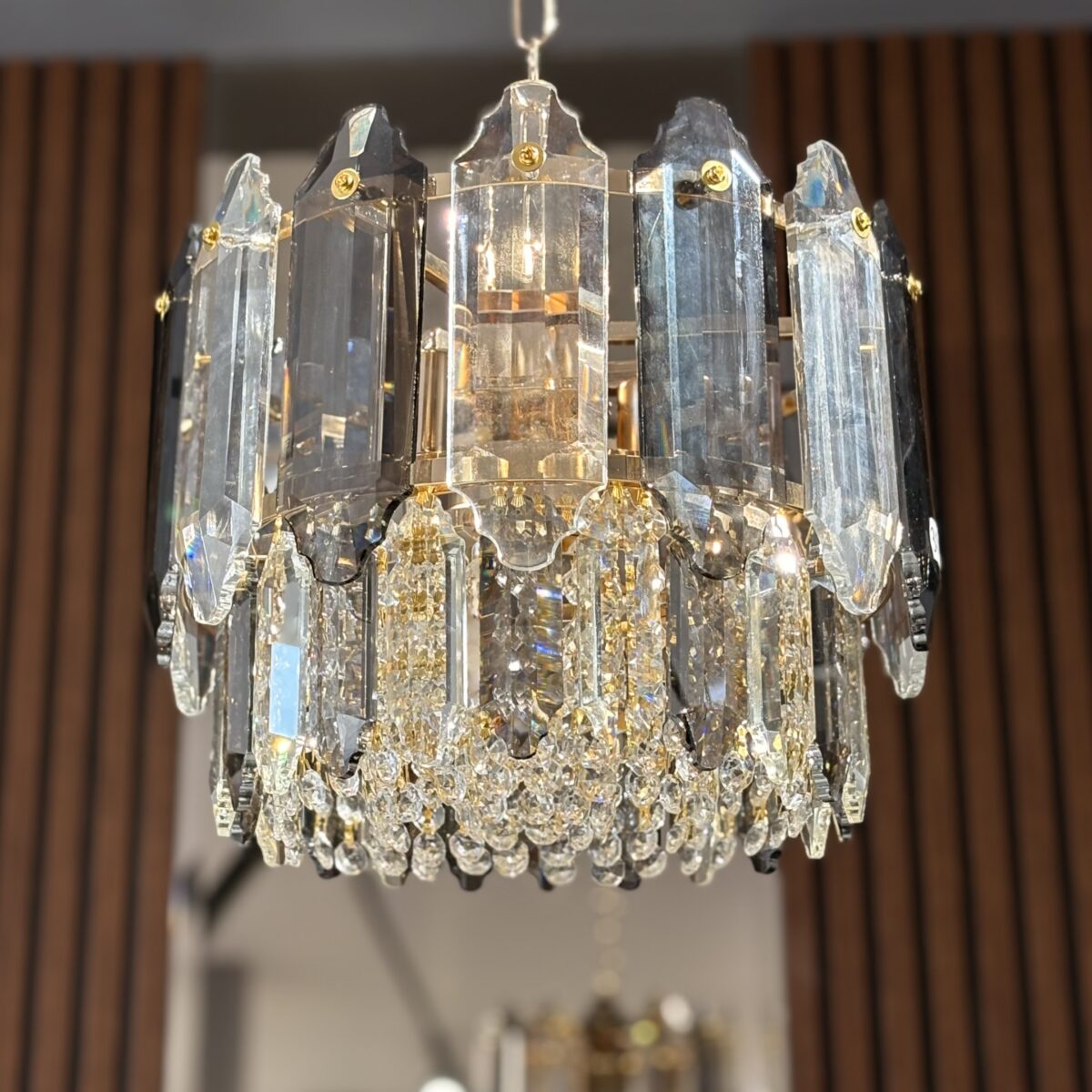 Candelabru Elegant Gold Smoke 30 cm – Cristal K9, Mix Sticlă Fumuriu-Transparent, 3 Surse - imagine 4