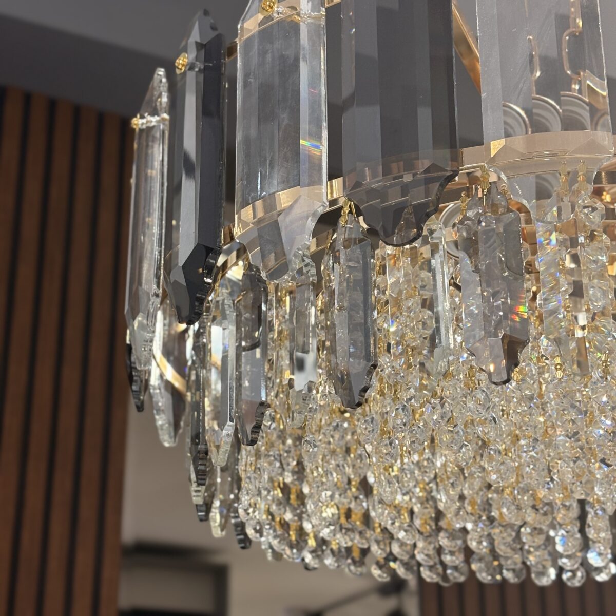 Candelabru Elegant Gold Smoke 50 cm – Cristal K9, Mix Sticlă Fumuriu-Transparent, 9 Surse - imagine 3