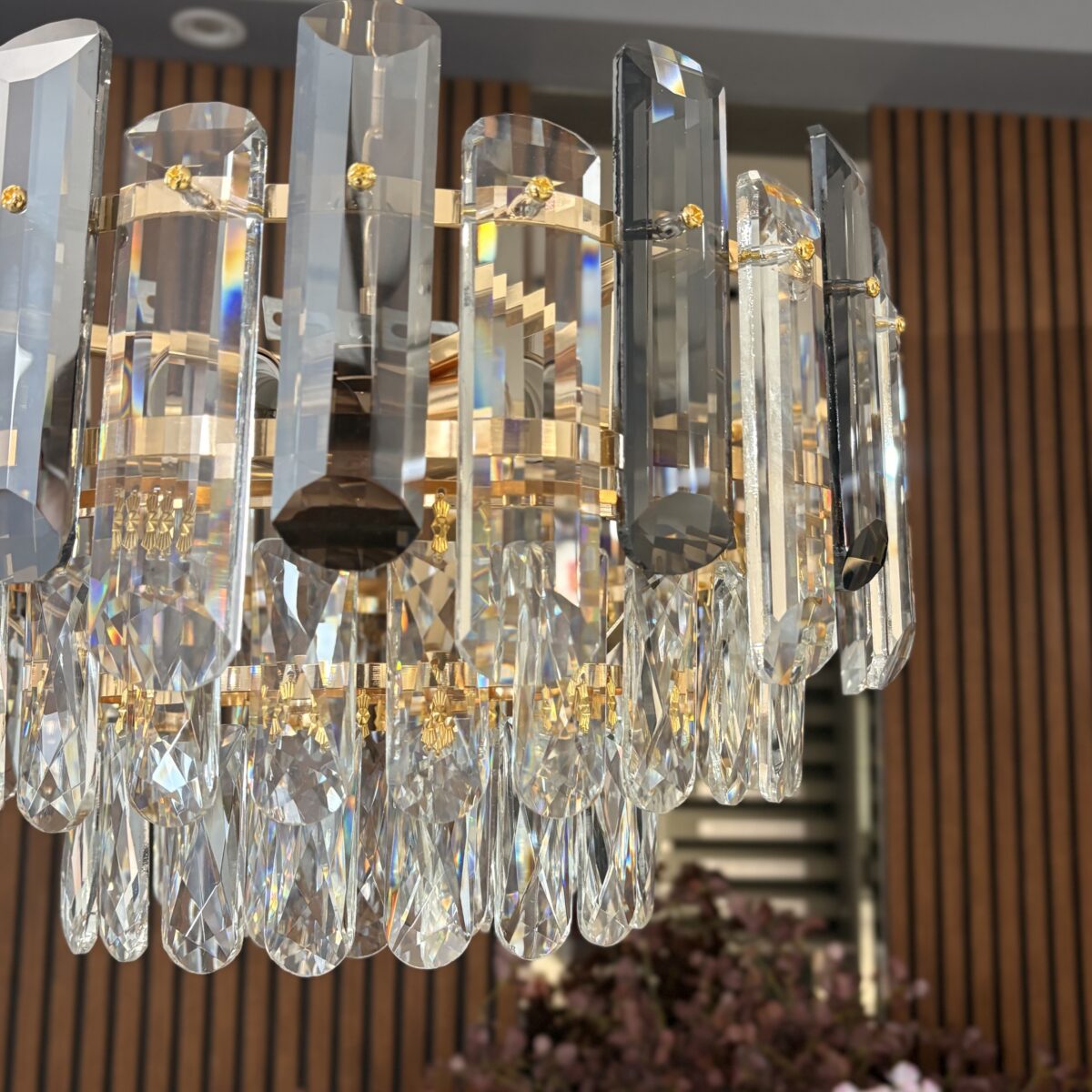 Candelabru Golden Bloom 40 cm – Cristal K9 Premium, Design Floral, 5 Surse, Finisaj Auriu Regal - imagine 3