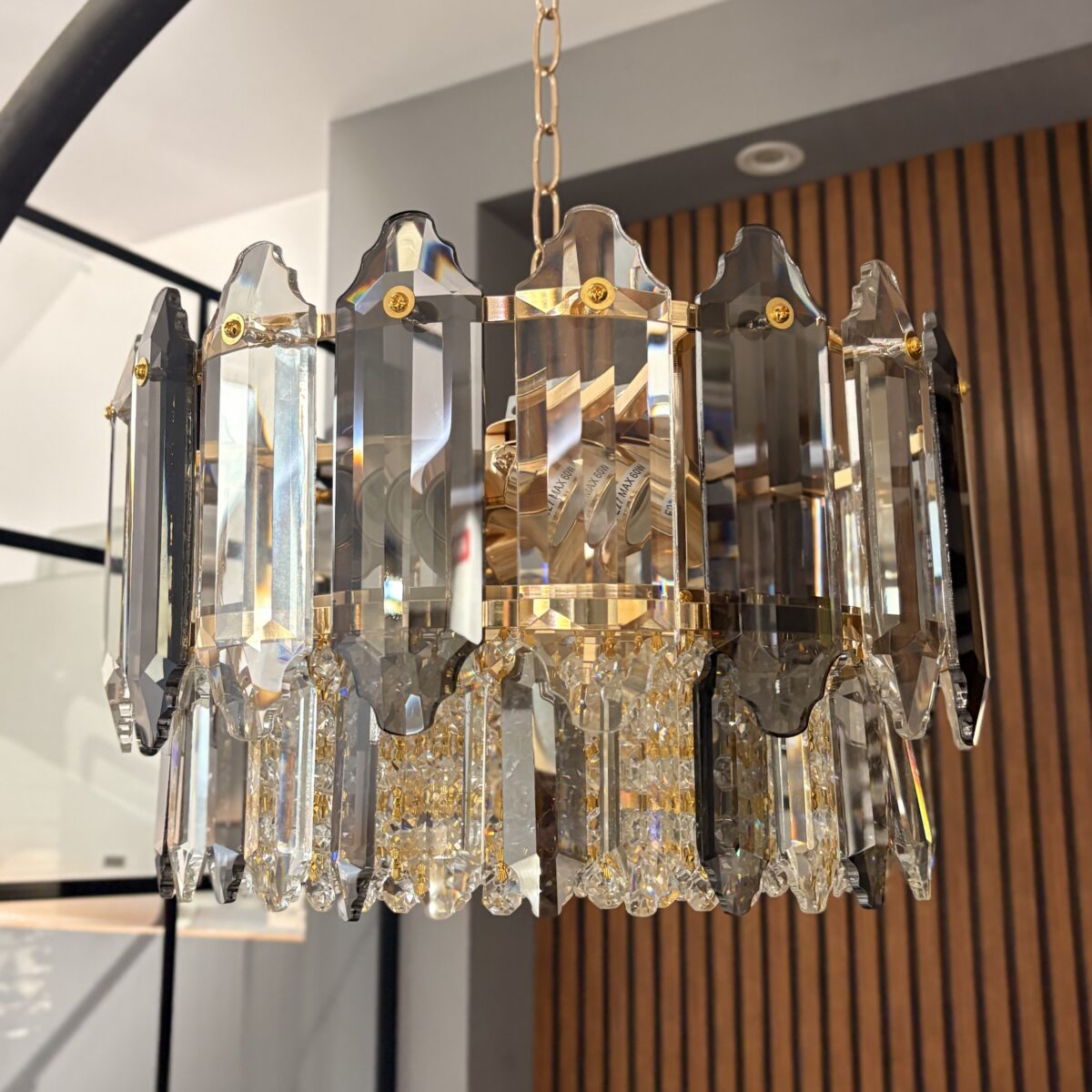 Candelabru Elegant Gold Smoke 50 cm – Cristal K9, Mix Sticlă Fumuriu-Transparent, 9 Surse - imagine 5