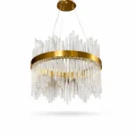Candelabru Golden Rain 40 cm – Design Art Deco cu Tije din Sticlă Cristalizată, Tehnologie LED și Finisaj Auriu Satinat, Ideal pentru Ambientări Moderne și Sofisticate