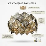 Candelabru Diamond Smoke 40 cm – Cristale K9 Fațetate în Nuanțe de Fum și Clar, 4 Surse E14, Design Modern de Lux pentru Living sau Dormitor Master - imagine 8