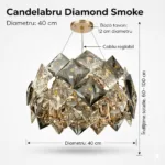 Candelabru Diamond Smoke 40 cm – Cristale K9 Fațetate în Nuanțe de Fum și Clar, 4 Surse E14, Design Modern de Lux pentru Living sau Dormitor Master - imagine 9