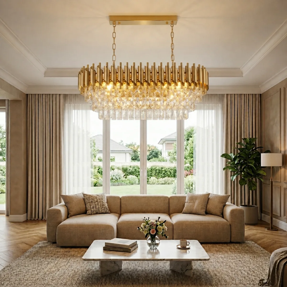 Candelabru Luxury Cristal Gold - Grand Edition 80 cm – Cristal K9 Premium și Metal Auriu, 8 Becuri E27, Design Modern pentru Dining și Living - imagine 3