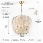 Candelabru Feather Lux White 45 cm – Design Organic cu Petale din Sticlă Mată și Cristal K9, 6 Becuri E14, Eleganță Boemă pentru Dormitor și Living - imagine 8