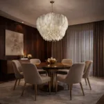 Candelabru Feather Lux White 45 cm – Design Organic cu Petale din Sticlă Mată și Cristal K9, 6 Becuri E14, Eleganță Boemă pentru Dormitor și Living - imagine 4