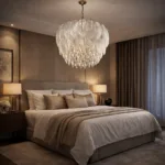 Candelabru Feather Lux White 45 cm – Design Organic cu Petale din Sticlă Mată și Cristal K9, 6 Becuri E14, Eleganță Boemă pentru Dormitor și Living - imagine 3