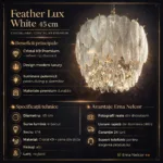 Candelabru Feather Lux White 45 cm – Design Organic cu Petale din Sticlă Mată și Cristal K9, 6 Becuri E14, Eleganță Boemă pentru Dormitor și Living - imagine 9