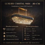 Candelabru Luxury Cristal Black - Grand Edition 80 cm – Cristal K9 Premium și Metal Negru, 8 Surse E14, Design Modern pentru Dining și Insulă Bucătărie - imagine 10