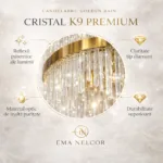 Candelabru Golden Rain 40 cm – Design Art Deco cu Tije din Sticlă Cristalizată, Tehnologie LED și Finisaj Auriu Satinat, Ideal pentru Ambientări Moderne și Sofisticate - imagine 6