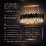 Candelabru Modern Prism Black – Grand Edition, 81 cm – Cristal K9 Premium Transparent și Metal Negru Mat, 8 Becuri E14, Design Liniar Exclusiv pentru Dining și Insulă Bucătărie - imagine 11