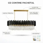 Candelabru Modern Prism Black – Grand Edition, 81 cm – Cristal K9 Premium Transparent și Metal Negru Mat, 8 Becuri E14, Design Liniar Exclusiv pentru Dining și Insulă Bucătărie - imagine 8