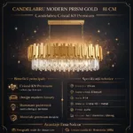 Candelabru Modern Prism Gold – Grand Edition, 81 cm – Cristal K9 Premium Transparent și Metal Auriu, 8 Becuri E14, Design Liniar Exclusiv pentru Dining și Insulă Bucătărie - imagine 10