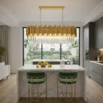 Candelabru Modern Prism Gold – Grand Edition, 81 cm – Cristal K9 Premium Transparent și Metal Auriu, 8 Becuri E14, Design Liniar Exclusiv pentru Dining și Insulă Bucătărie - imagine 4
