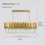 Candelabru Modern Prism Gold – Grand Edition, 81 cm – Cristal K9 Premium Transparent și Metal Auriu, 8 Becuri E14, Design Liniar Exclusiv pentru Dining și Insulă Bucătărie - imagine 9